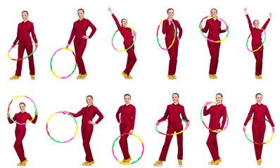Woman doing exercises with hula hoop