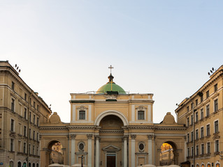 The Catholic Church of St. Catherine on the Nevsky Prospect St. Petersburg summer evening.