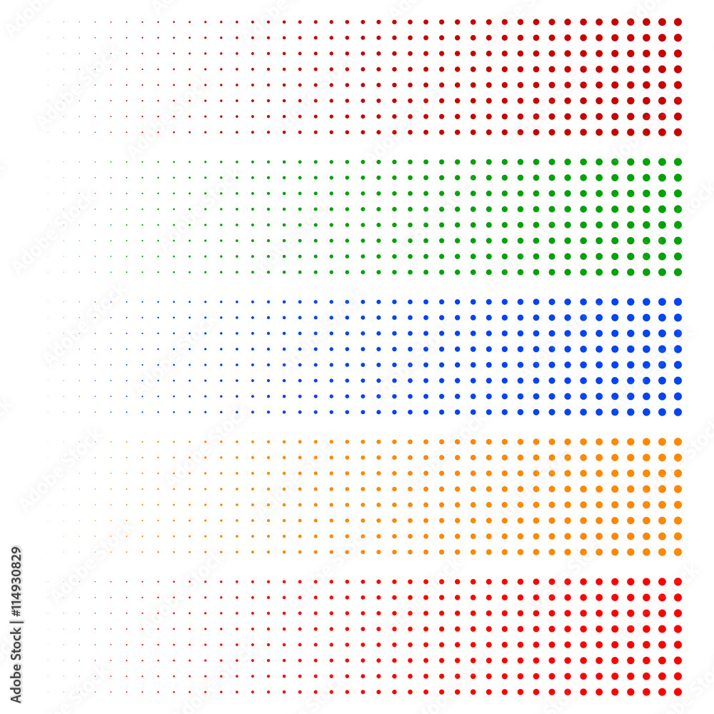 Aufkleber halftone elements. fading circles in 5 colors.