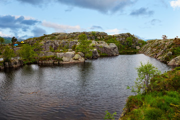 Fototapeta na wymiar View from hiking trail to Preikestolen (Pulpit Rock) in Norway.