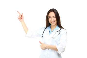 Portrait of young medical doctor on a white background