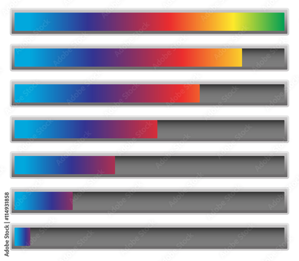 Aufkleber Set of progress, loading bars, preloaders in sequence from low t