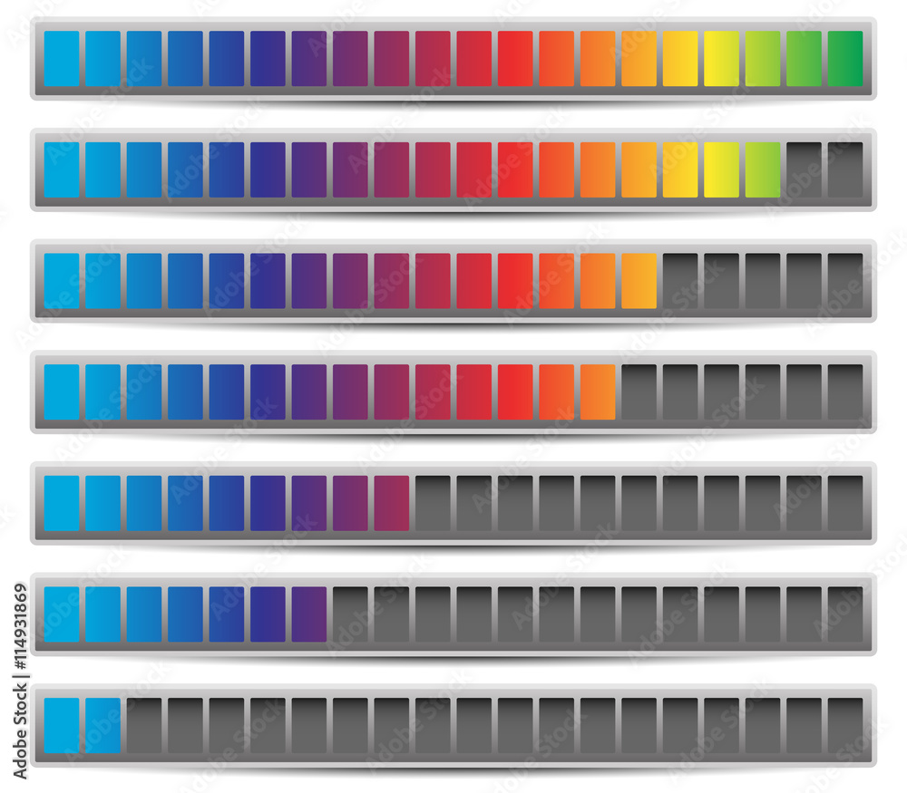 Aufkleber Set of progress, loading bars, preloaders in sequence from low t