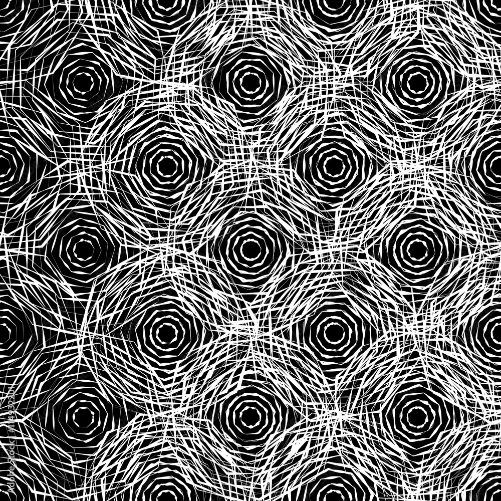 Poster Monochrome texture with random octagons. Edgy, angular fashion.
