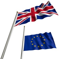 Die Flagge von Großbritannien mit EU-Flagge auf Halbmast nach Brexit