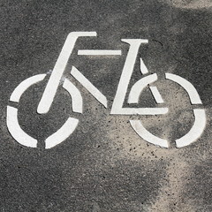 Bicycle symbol as road marking on a cycle lane in Hamburg, Germany