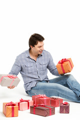 Man chooses gifts for the holiday.