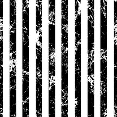 Seamless vector pattern. Creative geometric black and white background with vertical stripes. Texture with attrition, cracks and ambrosia. Old style vintage design. Graphic illustration.