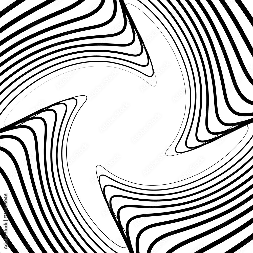 Poster twisty, spirally shape abstract monochrome geometric element.