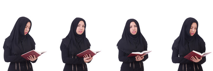Young muslim woman isolated on white