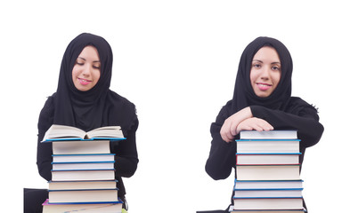 Young muslim woman isolated on white