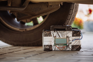 black bomb with radio control and digital countdown timer