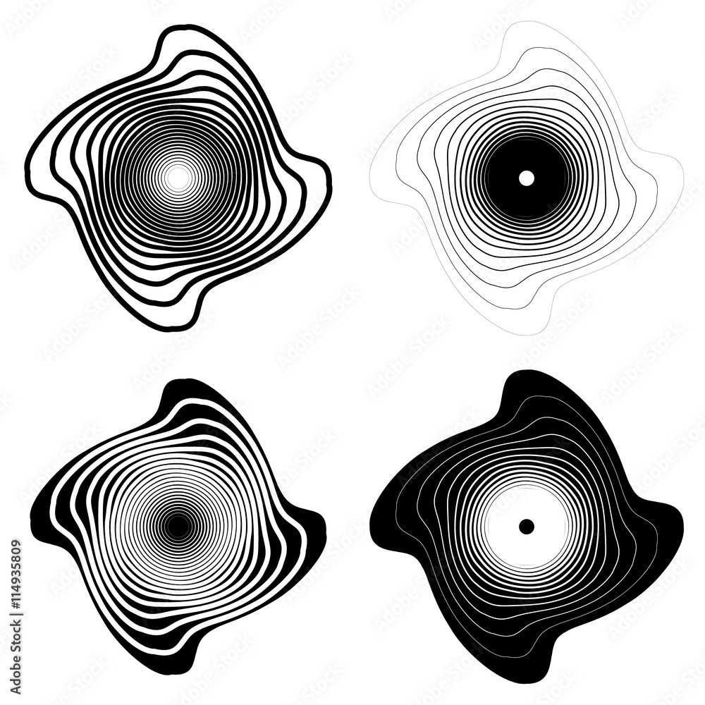 Poster radial, concentric shape set. abstract monochrome graphics.