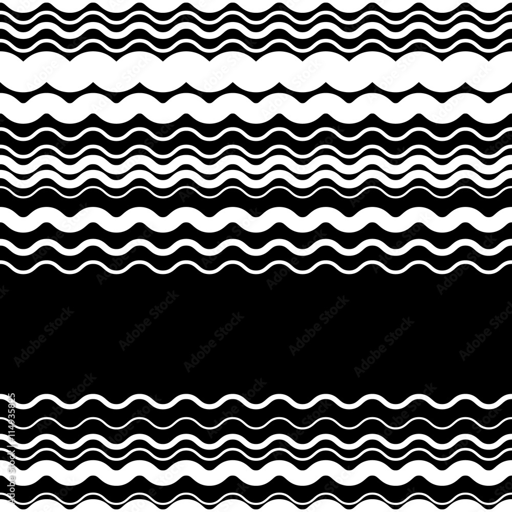 Poster wavy, zig-zag horizontal parallel lines. abstract monochrome sea