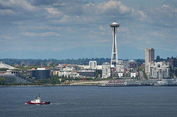 Seattle Skyline. A summertime view of the Seattle skyline looking from west Seattle across Elliott...