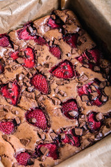 Delicious chocolate cake with strawberry