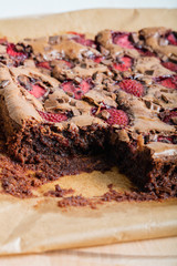 Delicious chocolate cake with strawberry