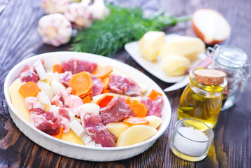 raw meat with vegetables