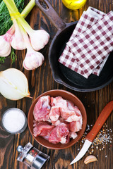 raw meat and pan on a table