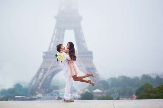 Romantic couple together in Paris
