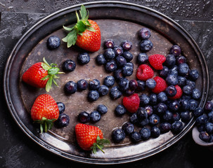 Blueberries, dark rustic style