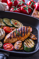 Grilled Chicken breast Brie Camembert Cheese Zucchini Pepper Chili and Mushrooms.