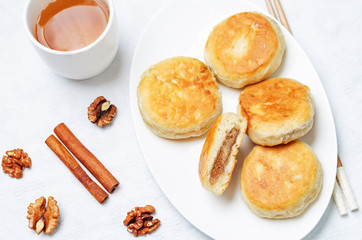 Korean sweet pancakes with nuts topping. Hotteok