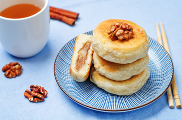 Korean sweet pancakes with nuts topping. Hotteok