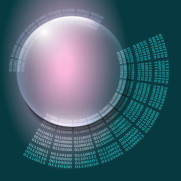 Vector abstract background and binary code and transparent bubbl