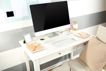 Modern workplace with computer on the table