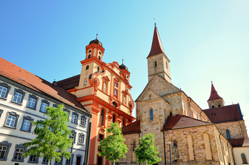 Fototapeta na wymiar Stadtansicht Ellwangen mit Evangelischer Stadtkirche und Basilika St. Vitus