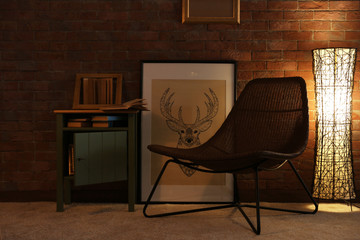 Comfortable chair in room design interior
