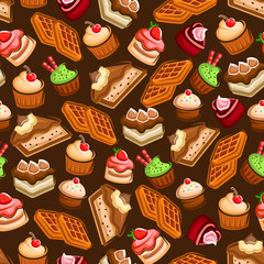 Cakes, cupcakes and waffles seamless pattern
