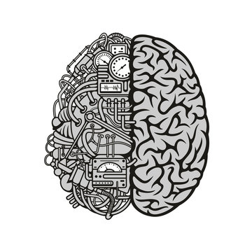 Combined human brain with computing engine icon