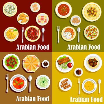 Popular wholesome dishes of arabian cuisine icons