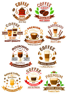 Premium quality coffee beverages symbols
