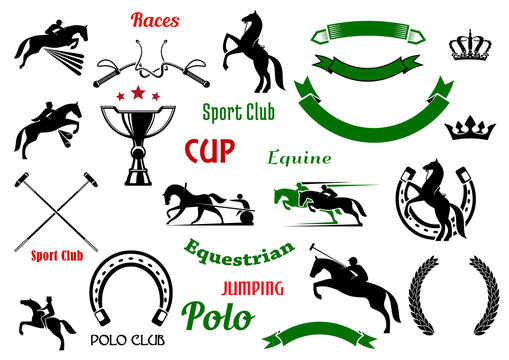 Equestrian sports design elements with horses