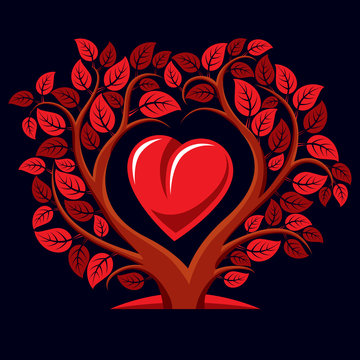 Vector illustration of tree with branches in the shape of heart