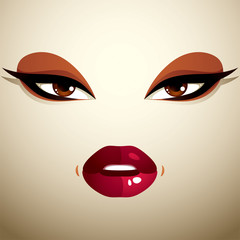 Coquette woman eyes and lips, stylish makeup. People negative fa