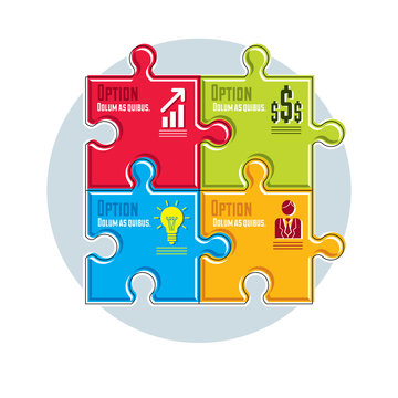 Puzzle elements infographic composition, layout of jigsaw puzzle