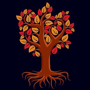 Vector art illustration of branchy tree with strong roots. Tree