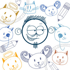 Vector hand drawn cartoon tricky boy. Education theme graphic de