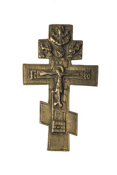 Old Vintage Orthodox iron Cross on white