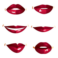 Fototapeta na wymiar Set of vector sexy female red lips expressing different emotions