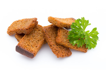 Bread croutons isolated on a white background.