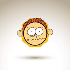 Vector artistic colorful drawing of melancholy person face, comm