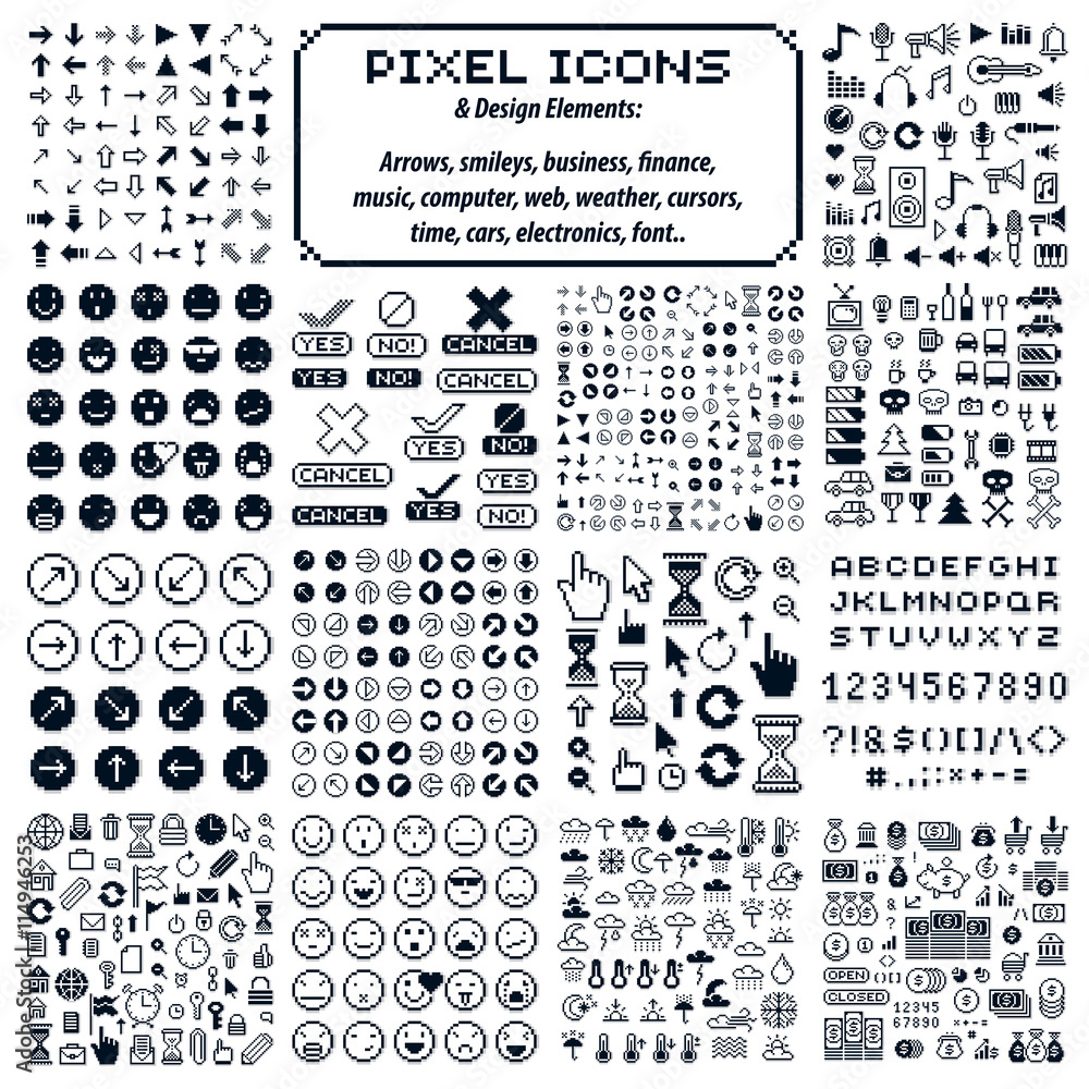 Fototapete set of vector retro signs made in pixel art style. different geo