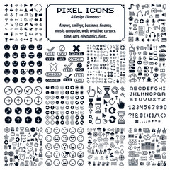 Set of vector retro signs made in pixel art style. Different geo © Sylverarts