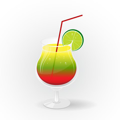 Realistic tropical cocktail in glass