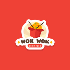 Vector wok in the box logo template. Asian food cafe label.